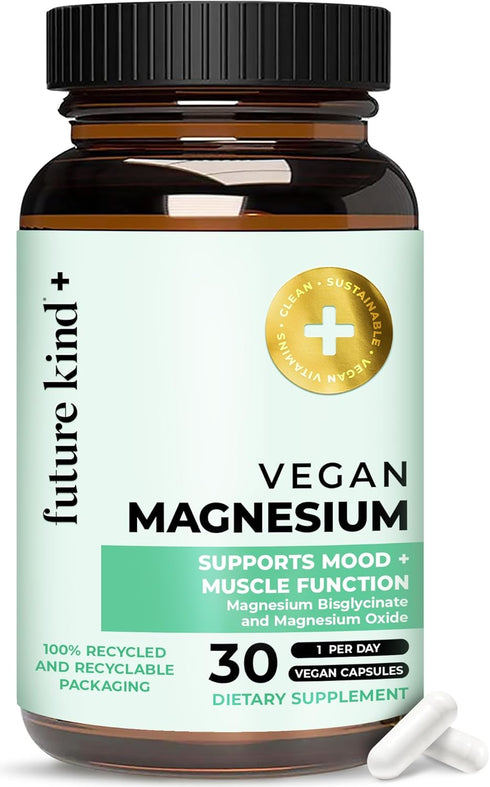Future Kind Vegan Chelated Magnesium Supplement, 30 ct, Plant-Derived Magnesium for Sleep and Muscle Functions
