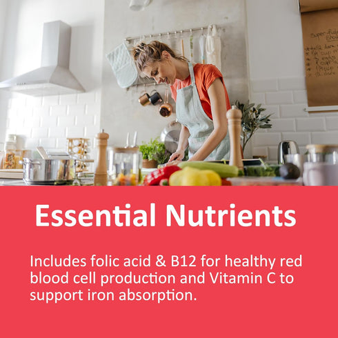 Vegan Iron Gummies Supplement for Women with Vitamin C, Beet Root, Vitamin B12, Folate for Energy Boost (60 Cts)