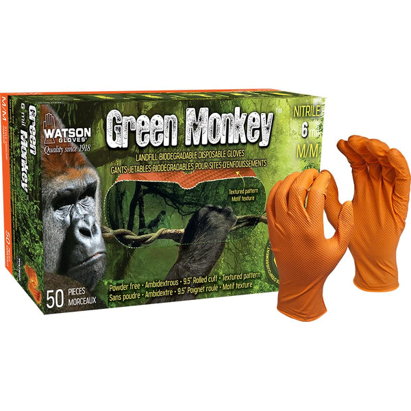 Monkey Wrench Watson Gloves Green Monkey 6 MIL Heavyweight Disposable Nitrile Gloves Landfill Biodegradable,