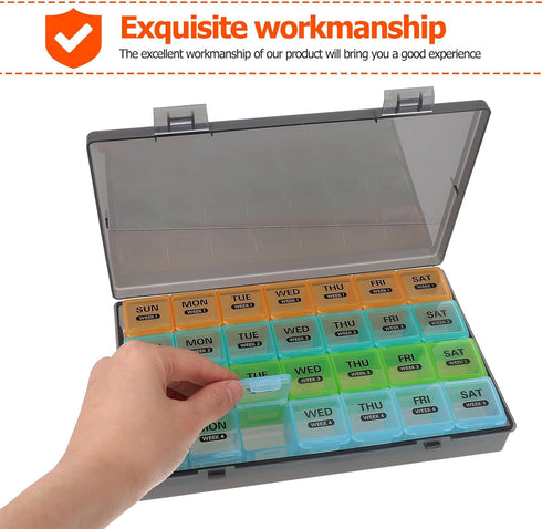 SOPOTUTU 28-Compartment Large Capacity Weekly Pill Organizer, Portable Medication Dispenser with Separate Slots