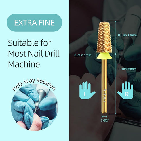 Safety Tapered Nail Drill Bits, Titanium Coating Rounded Top Manicure Carbide Bit for Electric Drills