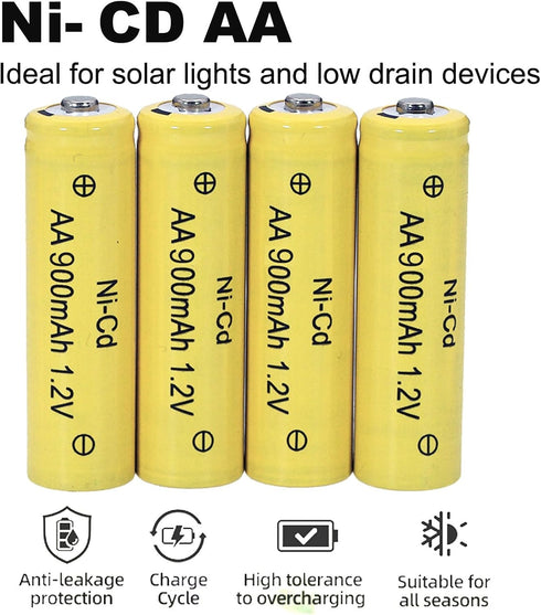 XFULL 12 Packs 1.2V 900mAh AA Ni-Cd Rechargable Batteries for Solar String Lights, Garden Yard Lawn Landscape Lighting