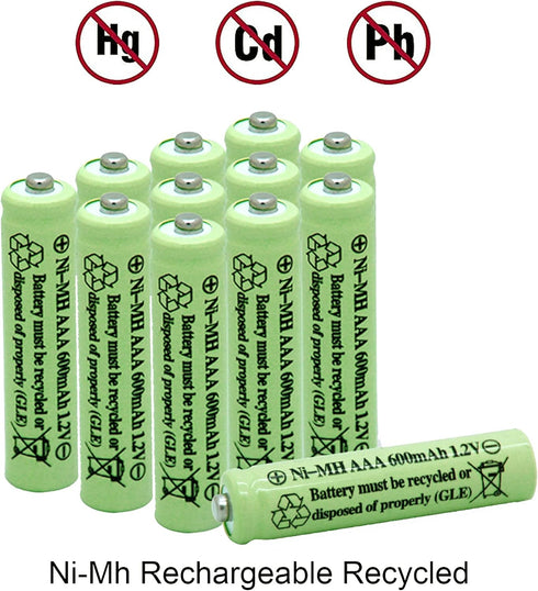Solar Light Batteries AAA 600mAh 1.2V Rechargeable for Garden Lights (12Pcs)