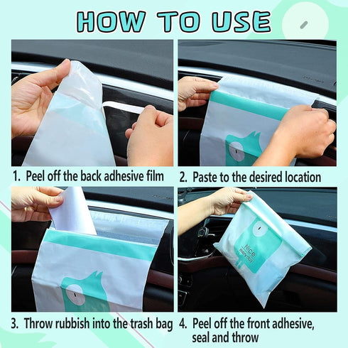 52pcs Car Trash Bags, Easy Stick-On Disposable Portable Garbage Bags, Waterproof Leak Proof Cleaning Bags for Cars,