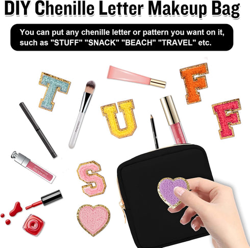 Nylon Mini Makeup Bag for Purse, Preppy Small Black Zipper Pouch, Waterproof Travel Coin Pouch for Women (Black)