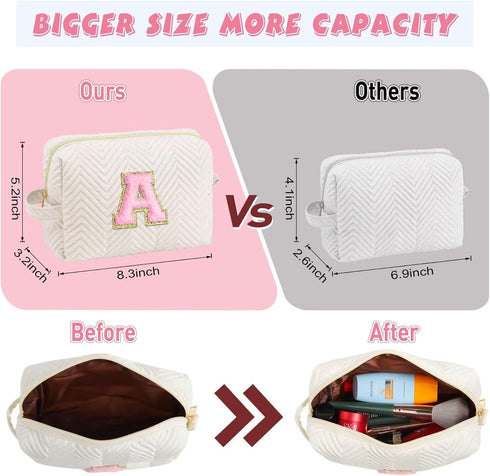 Initial Makeup Bag, Personalized Cosmetic Bag for Women, Monogrammed Travel Toiletry Bag, K