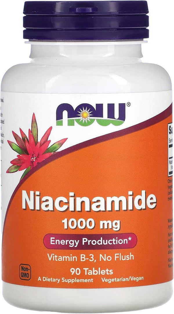 NOW Supplements Niacinamide (Vitamin B-3) 1000 mg | 90 Tablets | Off-white, White | Energy Production*