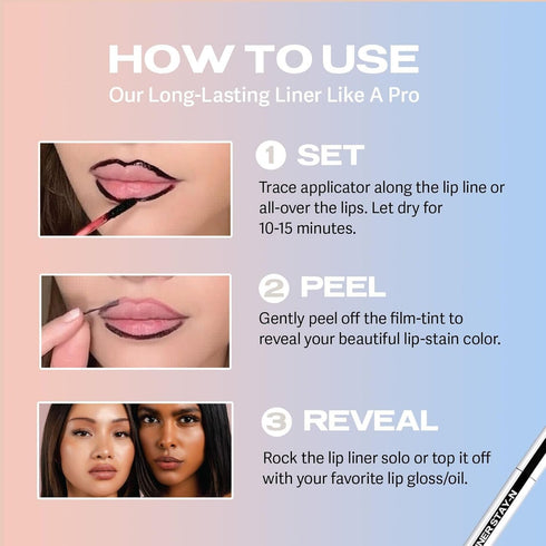 Sacheu Lip Liner Stay-N, Peel Off Lip Liner Tattoo, Long Lasting Lip Stain, Infused with Hyaluronic Acid & Vitamin E