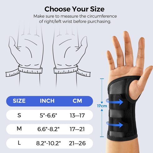 FREETOO Adjustable Wrist Brace for Carpal Tunnel, Anatomically Shaped Hand Support Splint for Pain Relief, Black