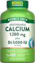 Nature's Truth Absorbable Calcium 1200 mg with Vitamin D3 5000 IU, 120 Softgels, Non-GMO & Gluten Free Supplement