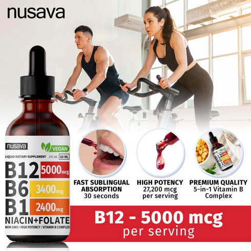 (2 Pack) Vitamin B12 Liquid Drops, Vegan B12 Sublingual 5000 mcg with Vitamin B6, Supports Energy, Brain & Heart with