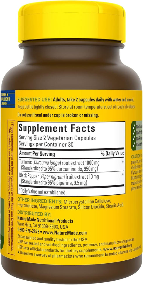 Nature Made Extra Strength Turmeric Curcumin - 1000mg with Black Pepper, 60 Vegetarian Capsules, 30 Day Supply