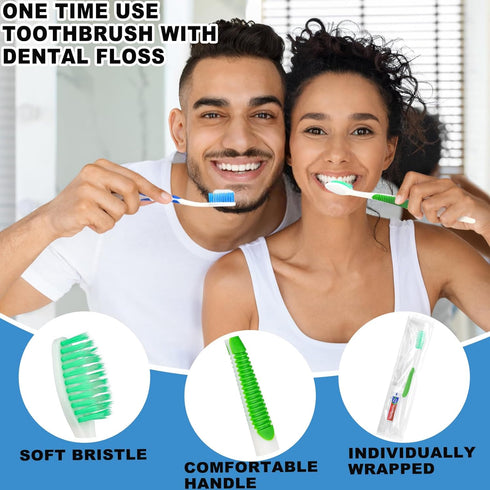 Disposable Toothbrushes with Toothpaste and Floss, 30pcs Individually Wrapped Travel Toothbrushes, Bulk for Homeless,