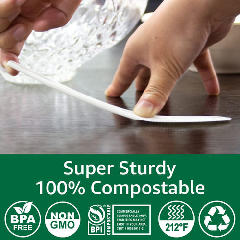 100% Compostable No Plastic Knives Plastic Forks Plastic Spoons Plastic Utensils, The Heavyweight Heavy Duty Flatware is Eco Friendly Products for Lounge Party Wedding BBQ Picnic Camping. by biocean