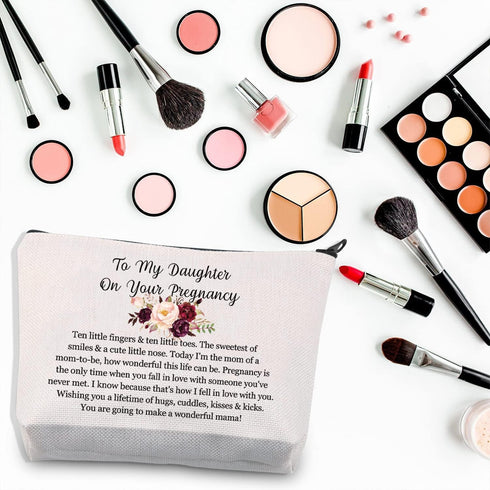 Pregnancy Daughter Makeup Bag with Waterproof Canvas and Zipper Closure