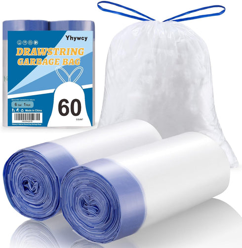 60 Count 6 Gallons Drawstring Garbage Bags for Office, Living Room, Kitchen, Bathroom