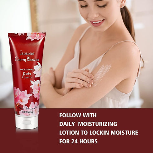 Vital Luxury Japanese Cherry Blossom Shower Gel and Body Cream Set - 8 fl.oz / 236mL Each, Nourishing Daily Skincare