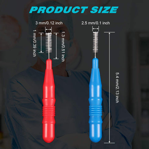150 Pieces Interdental Brush Toothpick, Oral Interdental Brush Flosser Cleaners, Red, Blue, 0.1 Inch