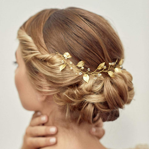 Sither Bridal Leaf Headband, Gold Hair Vine Headband for Wedding Flower Girl, Boho Hair Accessory