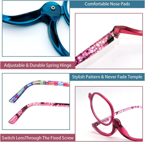 Sehnsucht 2 Pairs Eye Makeup Reading Glasses - Women's Magnifying Cosmetic Readers for Makeup