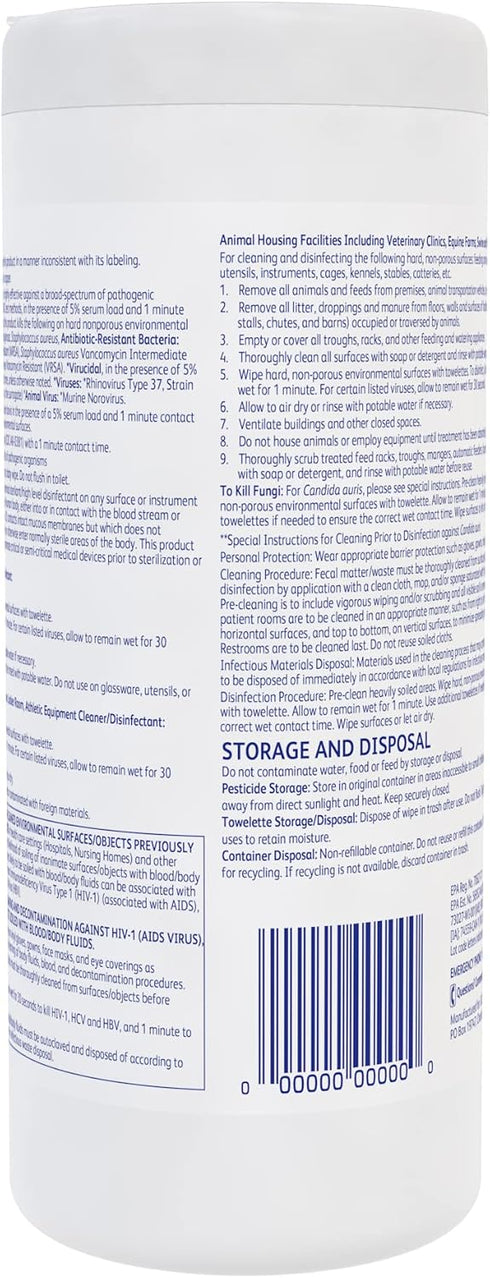 Diversey Oxivir 1 100850922 Ready-To-Use Disinfectant Cleaning Wipes, 60-Wipes, No Fragrance Added