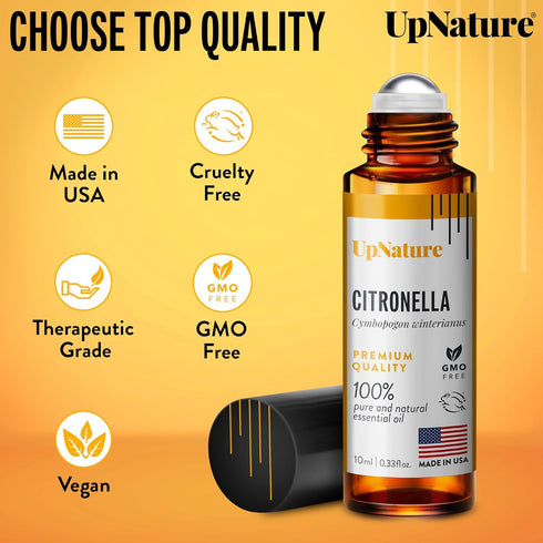 UpNature Citronella Oil Roll On - 100% Natural Essential Oil for Skin - Camping Essentials