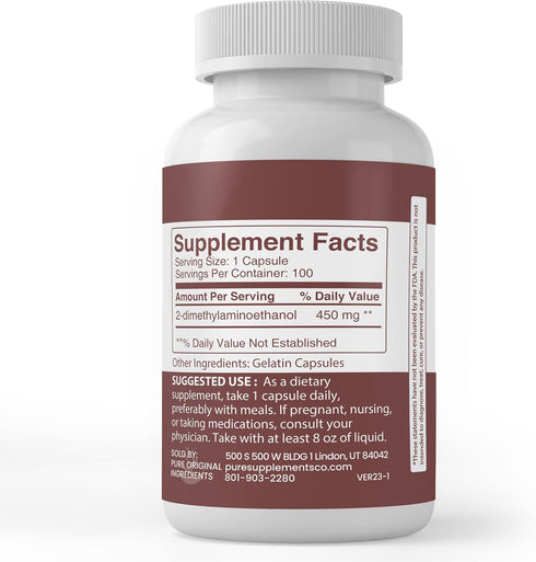 Pure Original Ingredients DMAE Bitartrate, 100 Capsules - Always Pure, No Additives or Fillers