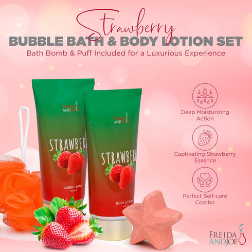 Luxurious Strawberry Bath and Body Gift Set for Women - Complete Body Skincare Collection, Irresistible Strawberry Scent