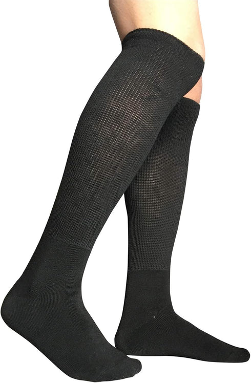 Extra Width Diabetic Socks for Lymphedema - Bariatric Non Binding Knee High Sock for Swollen Feet, 2 Pairs