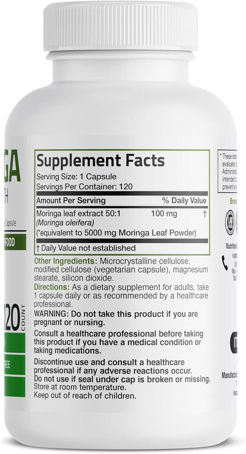 Bronson Moringa Extra Strength Capsules Moringa Oleifera Powder, 120 Count