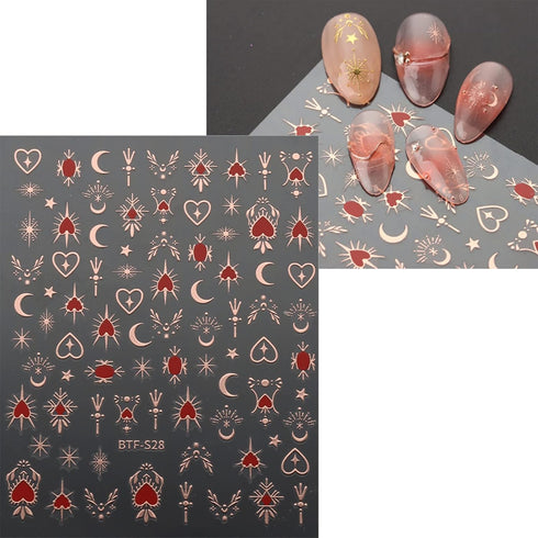 JMEOWIO 9 Sheets Moon Star Nail Art Stickers Decals Self-Adhesive Sun Nail Supplies for Decoration Accessories