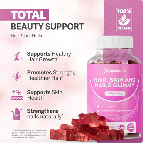 Gummies Gummies 5000mcg Gummy 60 Count Rosabella Hair Growth for Women & Men Vegan Hair with Biotin Hair Vitamins