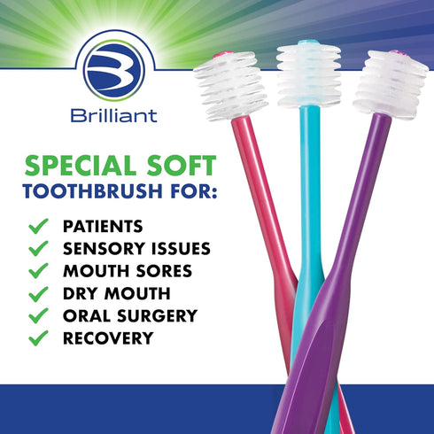 Brilliant Specialty Adult Round Toothbrush, Teal, for Sensitive Mouths with Ultra Soft Bristles, 1 Pack for Oral Care