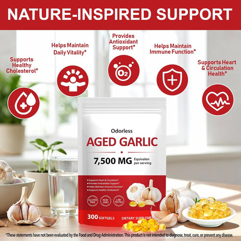 QYCOTXYR 7500mg, 300 Magnesium,Immune Non-GMO,2-Year Aged Garlic Extract Organic Garlic Extract Capsules