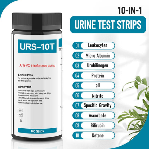 Urine Test Strips URS 10-in-1, 10 Parameters UTI Test Strips, Ketone Test Strips, 100 CT for Urinalysis