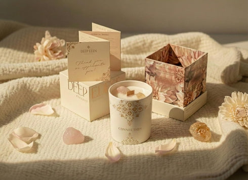 Healing Crystal Candle Gift for Women - Vanilla Cashmere Luxury Soy Candle with Crystals - Rose Quartz & Citrine