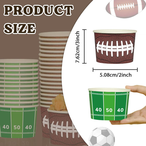 gisgfim 50Pcs Disposable Football Party Paper Bowls, Durable Snack Cups for Game Day, Birthday Party Decorations