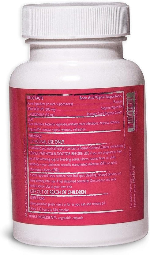 Pxssy Pill (30 Count) Boric Acid Vaginal Suppositories for Women with Acidophilus Vaginal Suppository Capsules