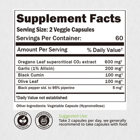 NATUREBULK Immune 120 Oregano Oil Extract with Garlic Extract, Olive Leaf, Black Seed Oil, and Black Pepper Supplement