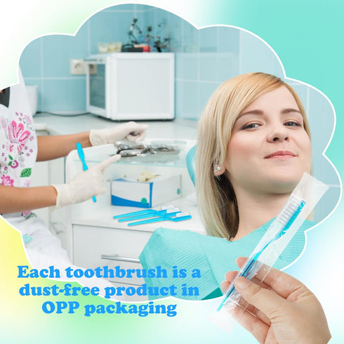 Medanera 150 Pcs Prepasted Individually Wrapped Toothbrushes Blue Plastic Disposable Soft Bristle Toothbrushes Bulk