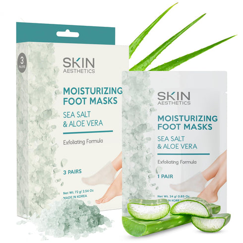 Sea Salt & Aloe Foot Masks | Moisturizing Socks for Tired, Dry Feet | Exfoliating Korean Skin Care - 3 Pairs