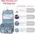 Narwey Hanging Toiletry Bag for Women, Travel Makeup Organizer for Toiletries, Blue Flower