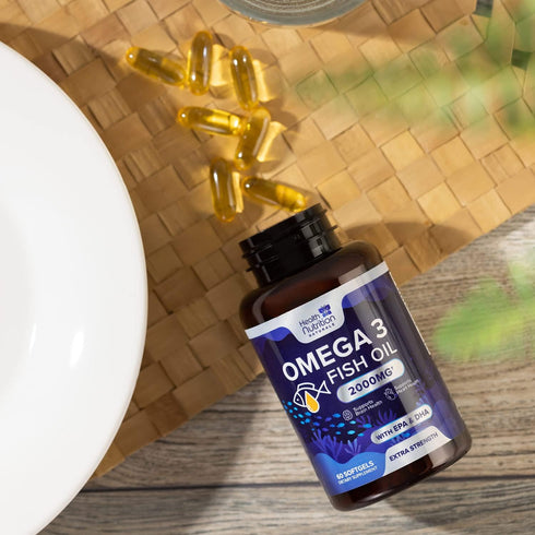 Omega 3 Fish Oil Triple Strength 2000 mg Softgels | 60 Fish Oil Softgels | Natural Brain Heart Joint Health & Immune