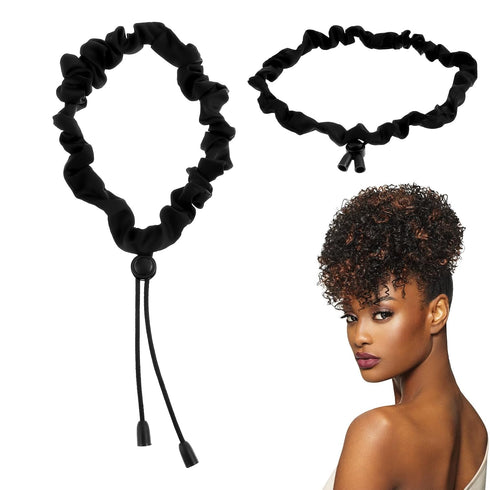 Sibba Hair Scrunchies, Satin Tie 2 PCS Adjustable Ponytails Holder, Invisible Black Silk Soft Elastic Bands