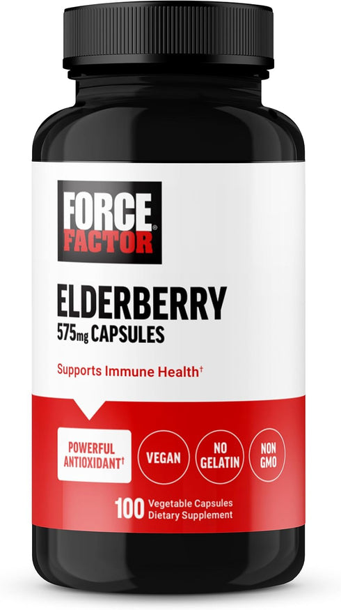 FORCE FACTOR Elderberry Capsules, Immunity and Antioxidants Supplement for Men and Women, 100 Vegetable Capsules