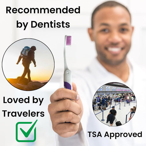 4 Pack Comfort Hold Travel Toothbrush, Folding Medium Bristle Brushes, Compact Size, TSA Approved