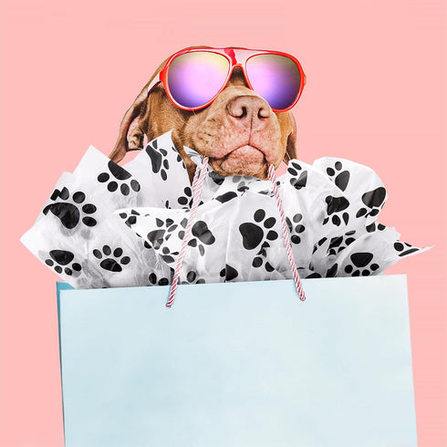 Hi Sasara 30 Sheets Large 20 x 28 inch Black and White Dog Paw Print Tissue Paper for Gift Bags and Holidays