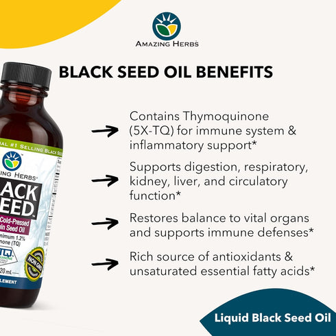 Amazing Herbs Premium Black Seed Oil, Cold Pressed Nigella Sativa, 4 Fl Oz