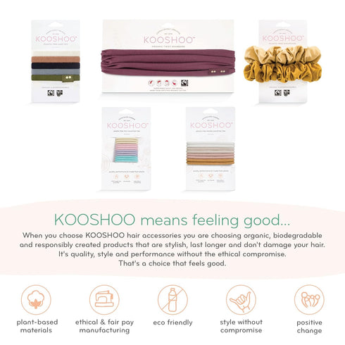 Plastic-Free Flat Hair Ties - Organic Cotton Hair Ties Made from Plants for Women, Men, & Kids, 5ct