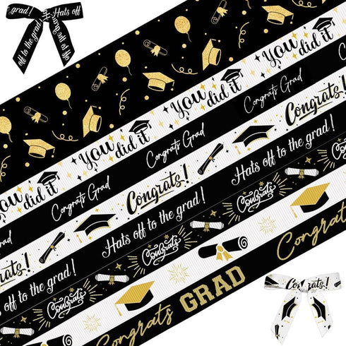 Hying 8 Rolls Graduation Ribbons, Class of 2024, 3/8" / 2" x 24 Yards for Gift Wrapping, DIY Party Decoration
